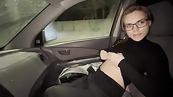 Young Girlfriend With Glasses Gives Roadside Blowjob