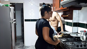 Mature Woman With Big Tits Gives A Blowjob In The Kitchen