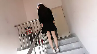 Risky Stairwell Encounter: Wild Asian Teen'S Near-Discovery Leads To Intense Pleasure