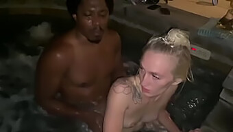 Interracial Comedy With Blonde Babe In Hot Tub